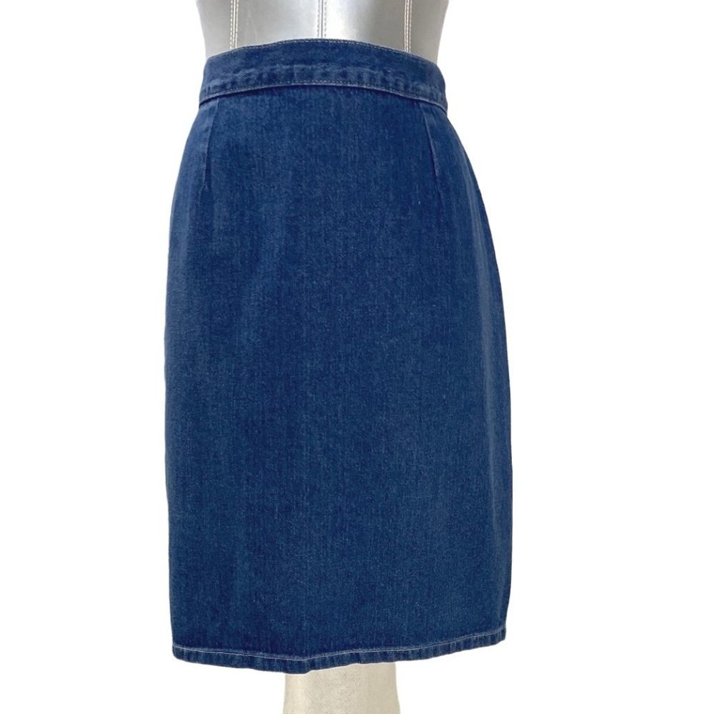 Carlyle VTG USA Skirt 11‎ 12 Medium Blue Jean Denim Bronze Buttons Work Cute